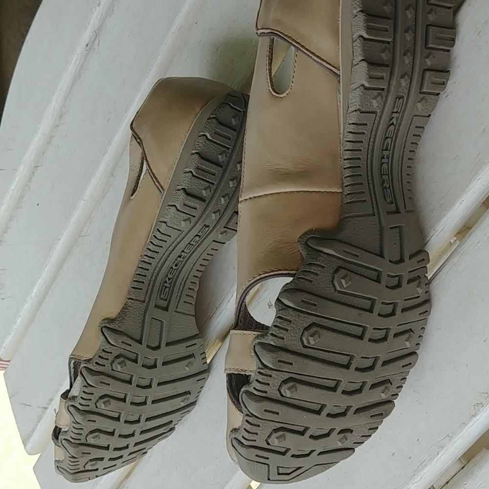SKECHERS Bikers Open-toe Leather Flats, Sz 7.5 - Picture 3 of 6